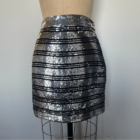 Silver Sequin Silk Derek Lam Mini Skirt